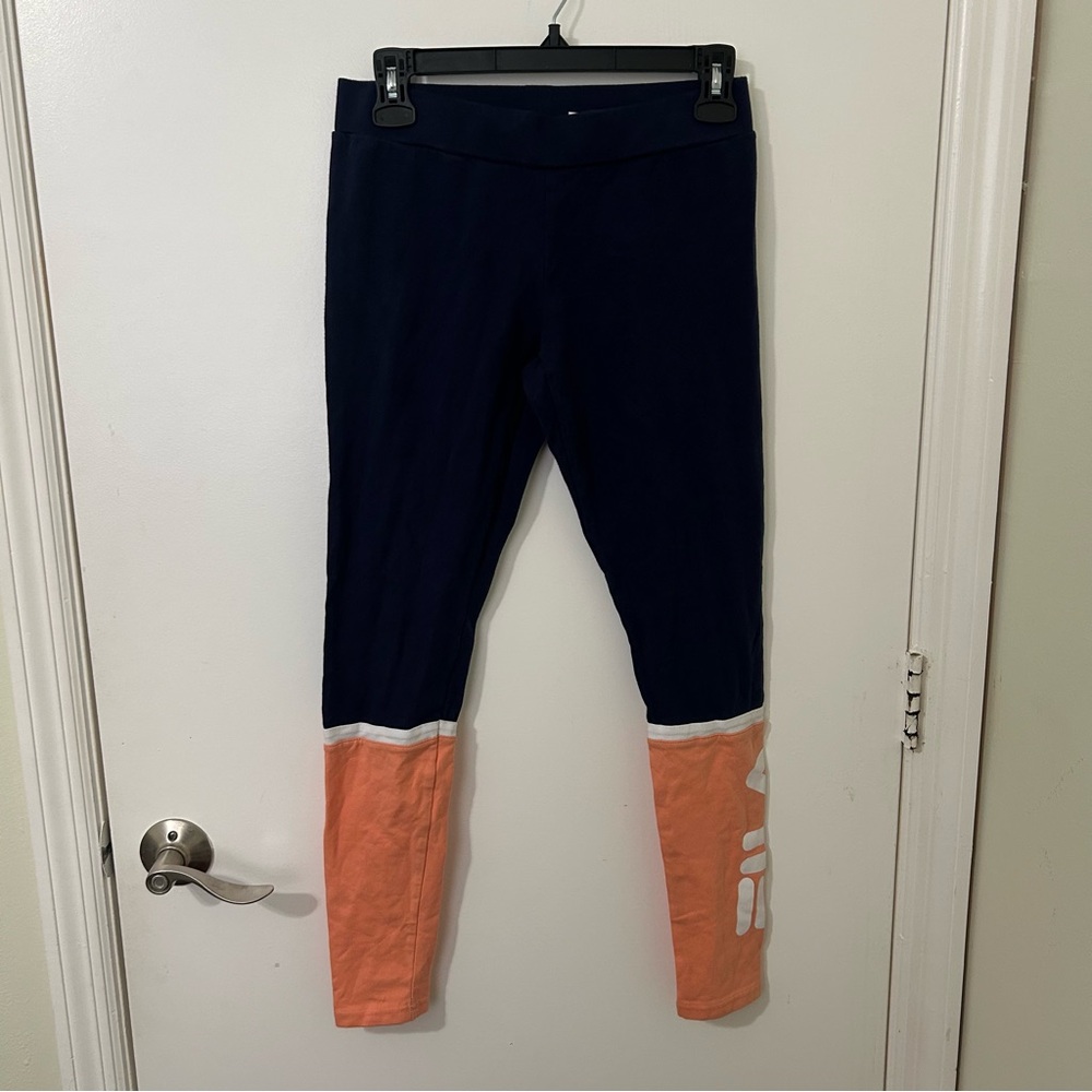 Fila Women’s Navy White and Peach Logo Athletic Leggings Size Small